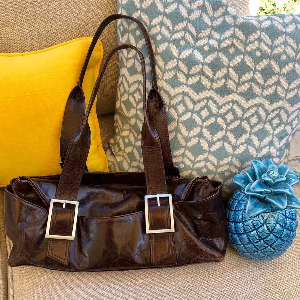 KENNETH COLE Brown Double Buckle Handbag